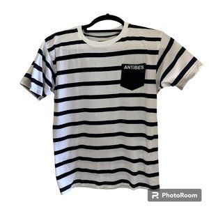 ANTIBES Gazzoil France white & navy stripe T-Shirt One Size
